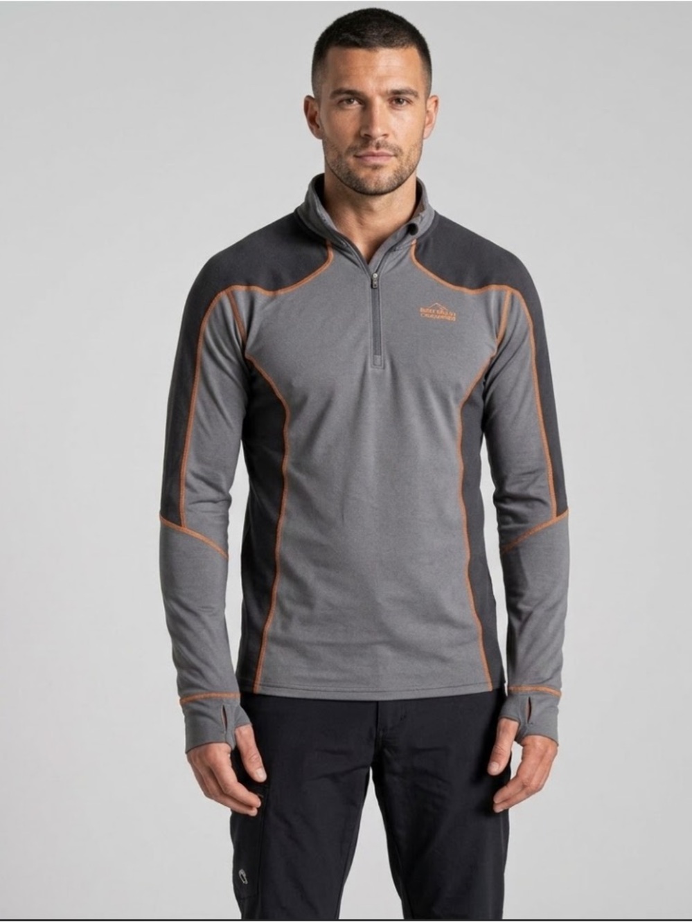 Craghoppers Gray Performance Half-Zip Pullover with Orange Piping Bear Grylls
